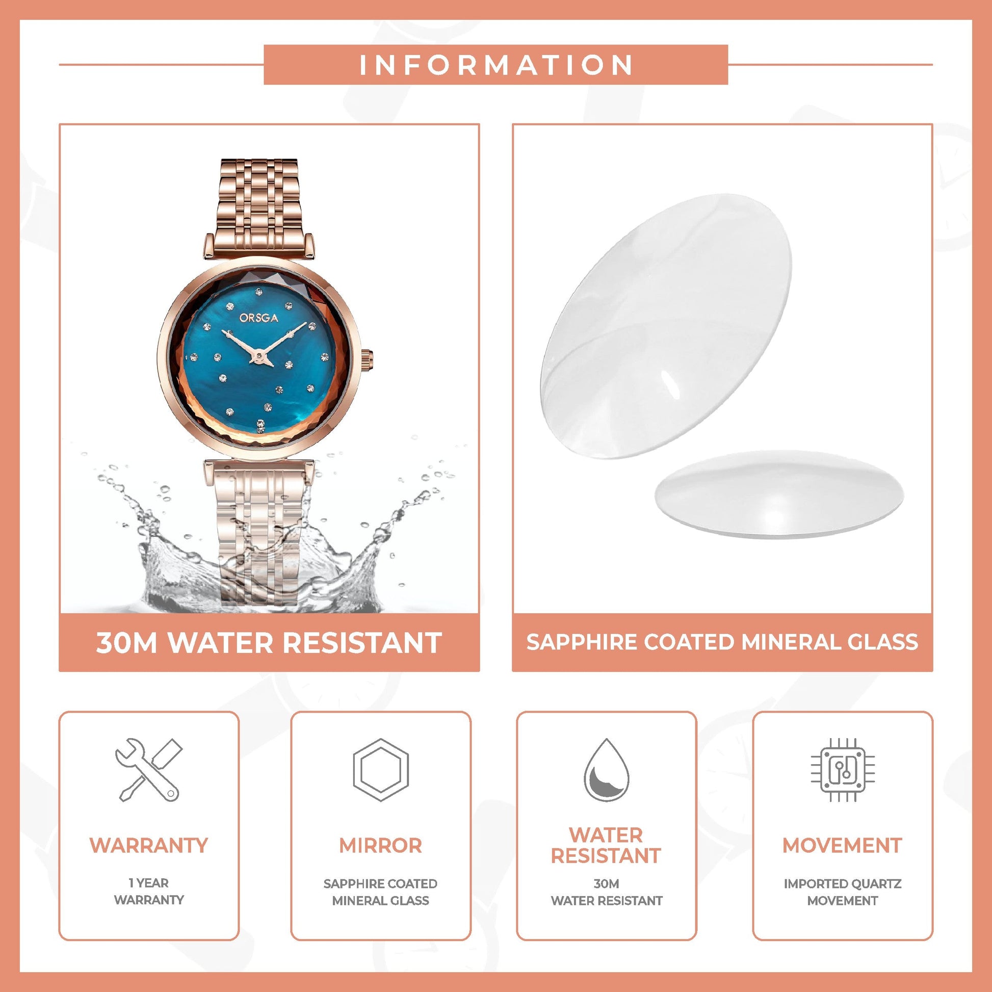 ASTER Blue Rose Gold - Đồng hồ Orsga Cao Cấp