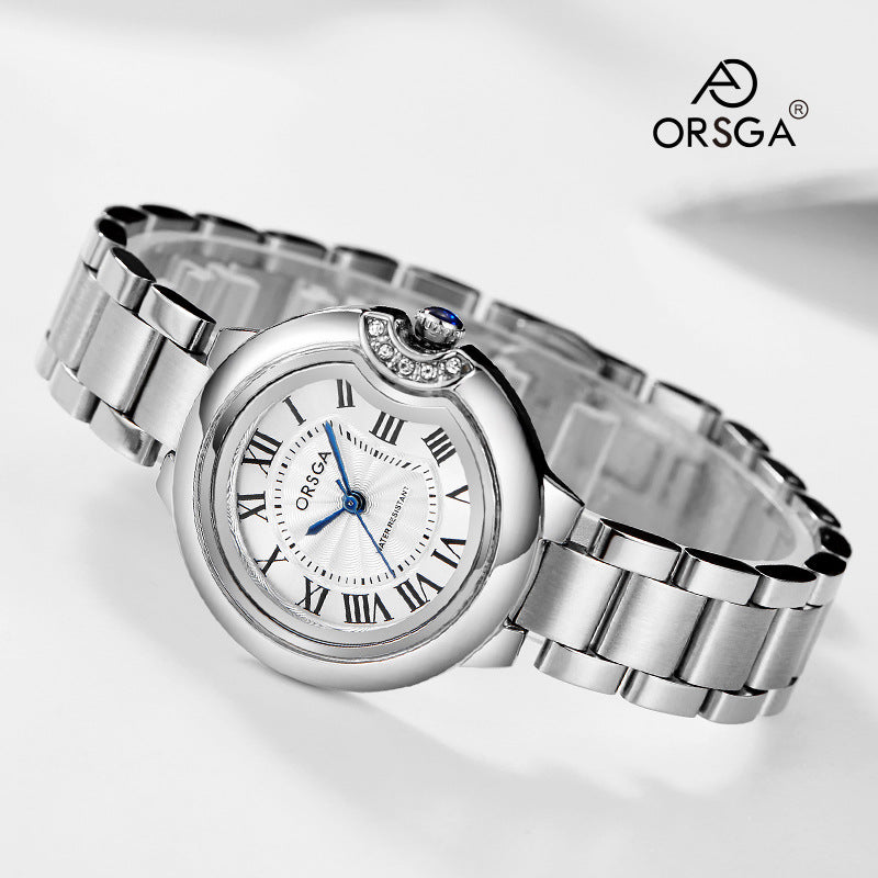 Uriel - Đồng hồ nữ ORSGA dây kim loại mặt tròn Cao Cấp