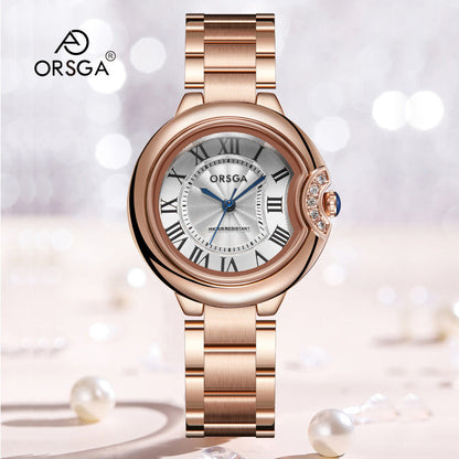 Uriel - Đồng hồ nữ ORSGA dây kim loại mặt tròn Cao Cấp